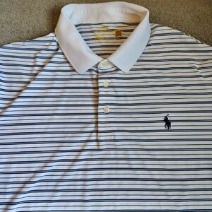 Polo Ralph Lauren Performance Polo Mens 2X Striped Blue White Golf Activewear